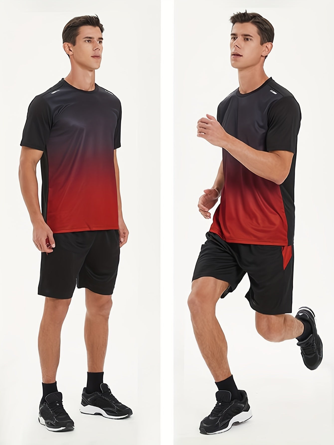 12pcs Men's Gradient Short Sleeved Shorts Set, Gifts, Halloween Gifts, Christmas Gifts, Summer Casual Sports Quick Drying Set, Suitable for Basketball, Running, Fitness And Outdoor Activities, Suitable for Multiple Scenarios