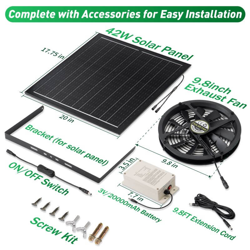 42W Solar Exhaust Intake Fan with Battery