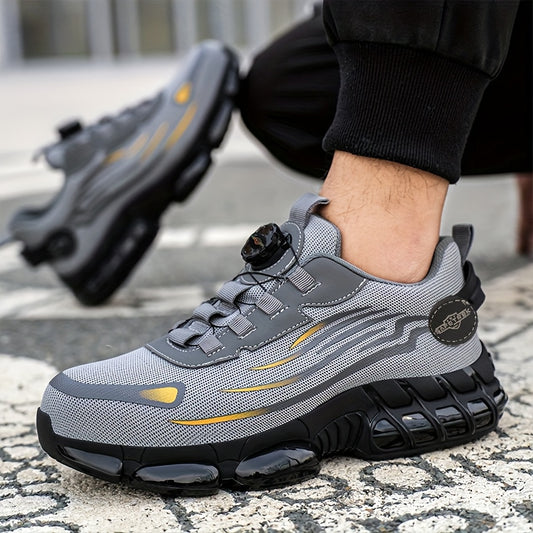 Steel Toe Work Shoes for Men & Women - Lightweight Breathable Fabric And Rubber Sole, Anti Slip Industrial Safety Shoelace Stripe Design, Suitable for Construction, Warehouse, And Yard Operations, Steel Toe Shoes, Fashionable