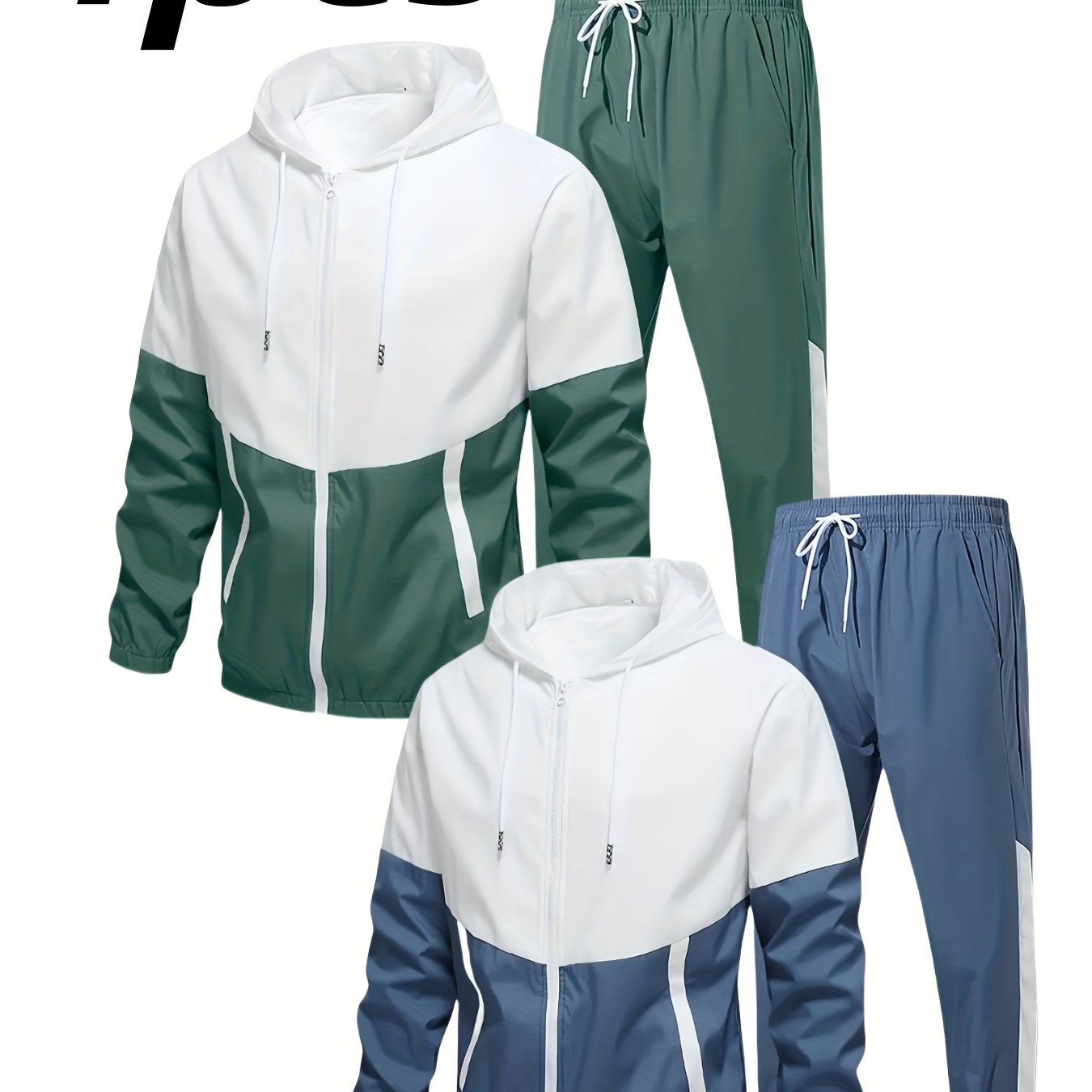 4pcs Set, New Men'S Hooded Casual Sports Suit - Versatile 2pcss Long-sleeved Jacket + 2pcss Breathable And Comfortable Drawstring Stretch Pants, Machine Washable - Ideal For Spring And Autumn, Outdoor, And Travel