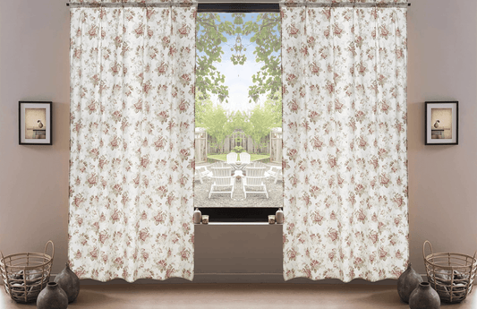 DaDa Bedding Set of 2-Pieces Hint of Mint Dainty Floral Pink Roses Cottage Sheer Window Panel Curtains (JHW3036)