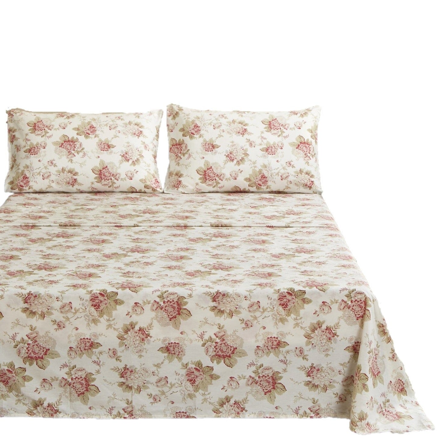 DaDa Bedding Hint of Mint Dainty Cottage Floral Roses Cotton Flat Sheet Only w/ Pillow Case (3036)