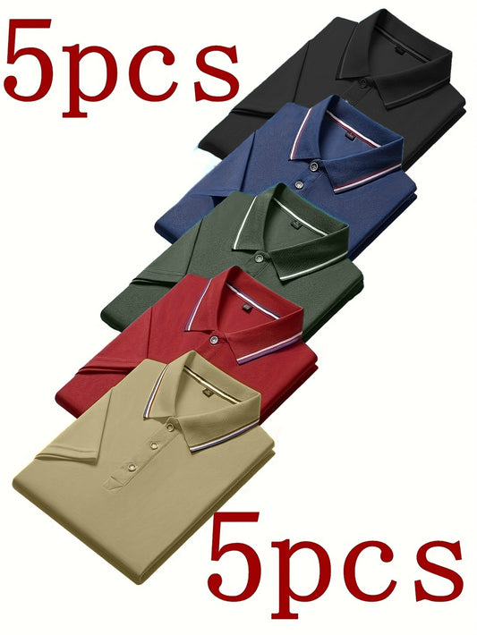 5pcs Men's Solid Color Short Sleeve Dress Shirts - Loose Fit Business Casual & Formal Attire, Wrinkle-Resistant & Breathable Fabric, Classic Collar & White/Pink/Blue/Navy/Black/Tan - Ideal for Office, Semi-Formal Events, Summ