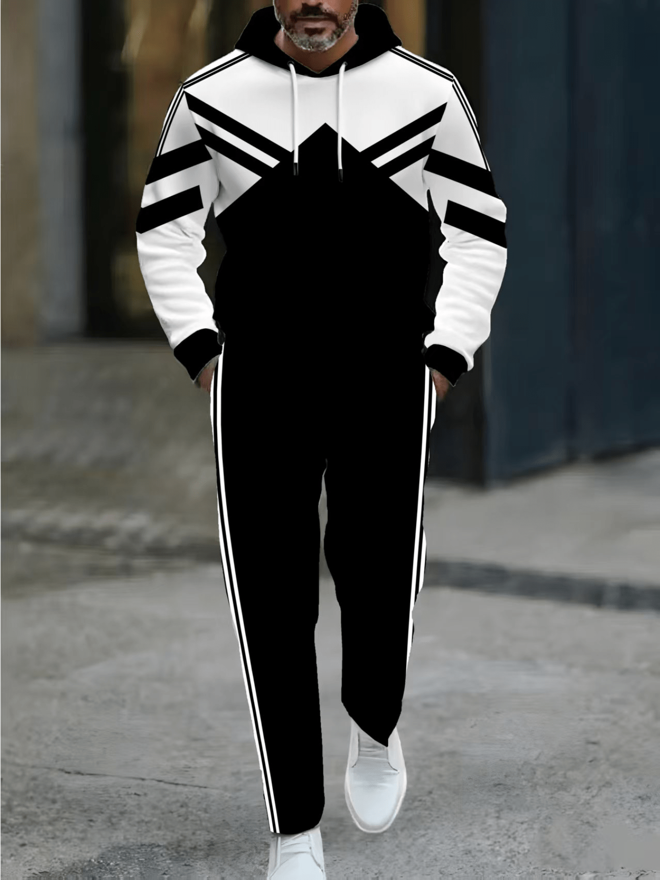 2pcs set, new European and American Men's long-sleeved hooded sweatshirt fashion sports suit, long-sleeved hooded sweatshirt with kangaroo pocket sweatshirt and drawstring trousers casual suit, suitable for any holiday gift