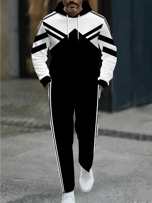 2pcs set, new European and American Men's long-sleeved hooded sweatshirt fashion sports suit, long-sleeved hooded sweatshirt with kangaroo pocket sweatshirt and drawstring trousers casual suit, suitable for any holiday gift