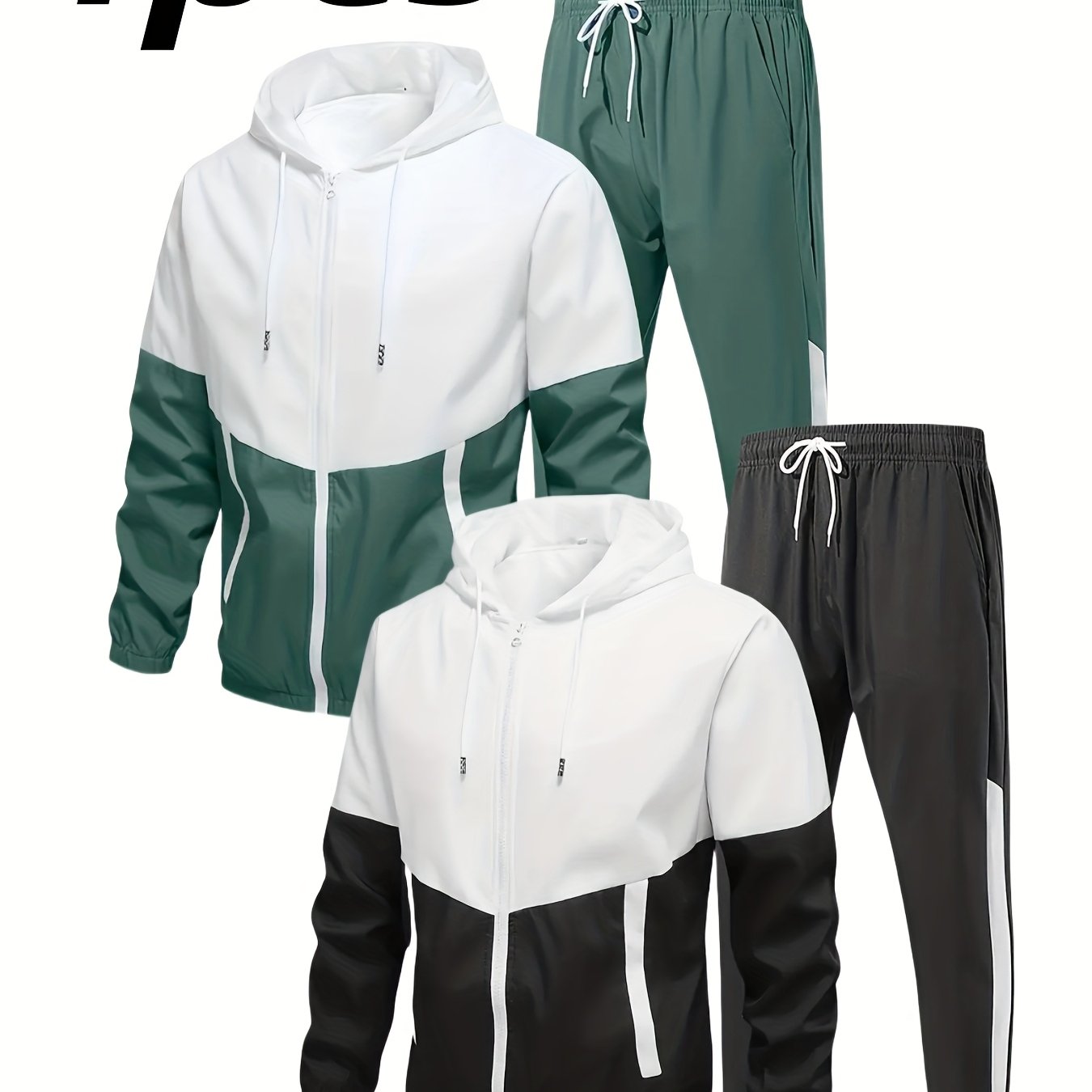 4pcs Set, New Men'S Hooded Casual Sports Suit - Versatile 2pcss Long-sleeved Jacket + 2pcss Breathable And Comfortable Drawstring Stretch Pants, Machine Washable - Ideal For Spring And Autumn, Outdoor, And Travel