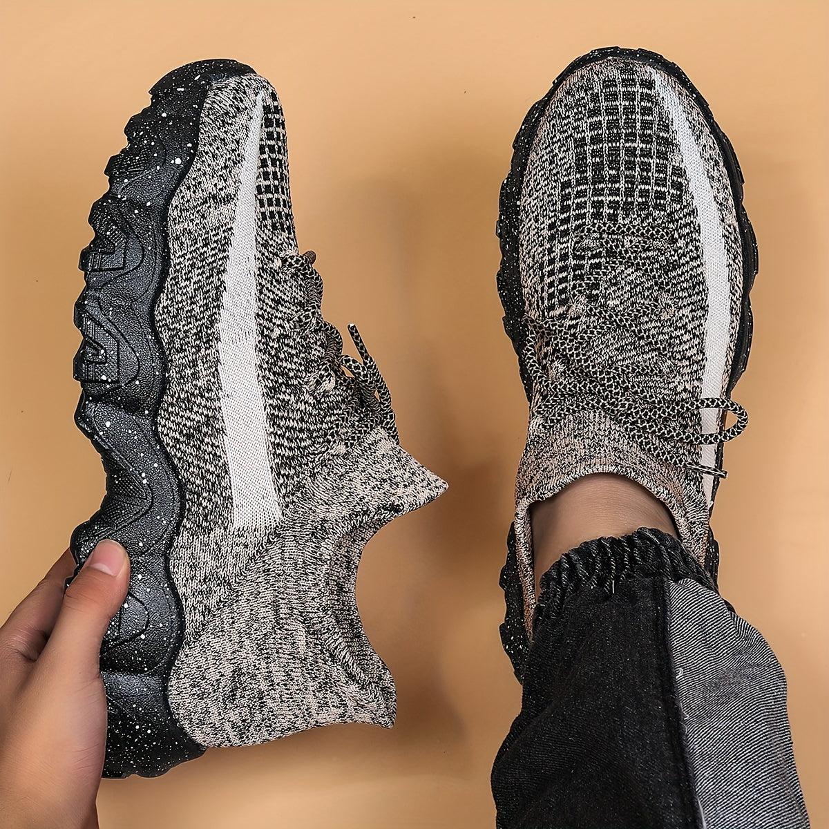 Men's Breathable Casual Sports Shoes - Low-Top Sneakers with Striped Design, Navy Blue Mesh & Speckled Traction Rubber Sole for All-Season Comfort, Gym, Walking, Daily Wear, Gym Footwear, Sleek Shoe Design, Comfortable Fabric