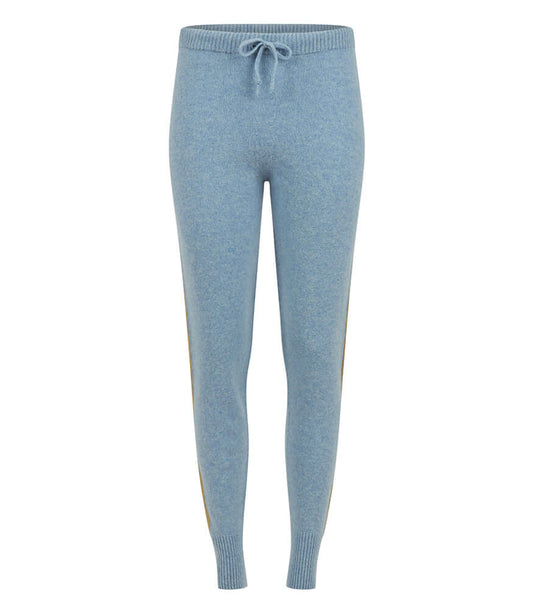 Sky Blue Cashmere Sweat Pants W/ Gold Laminated Bands