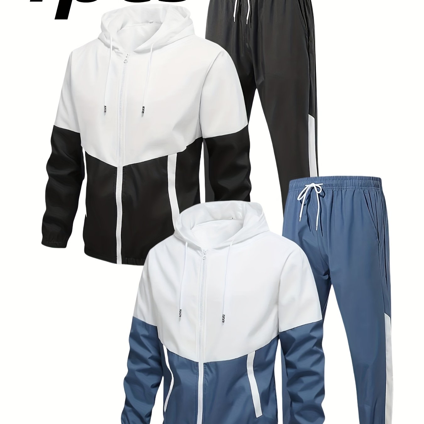 4pcs Set, New Men'S Hooded Casual Sports Suit - Versatile 2pcss Long-sleeved Jacket + 2pcss Breathable And Comfortable Drawstring Stretch Pants, Machine Washable - Ideal For Spring And Autumn, Outdoor, And Travel