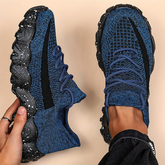 Men's Breathable Casual Sports Shoes - Low-Top Sneakers with Striped Design, Navy Blue Mesh & Speckled Traction Rubber Sole for All-Season Comfort, Gym, Walking, Daily Wear, Gym Footwear, Sleek Shoe Design, Comfortable Fabric