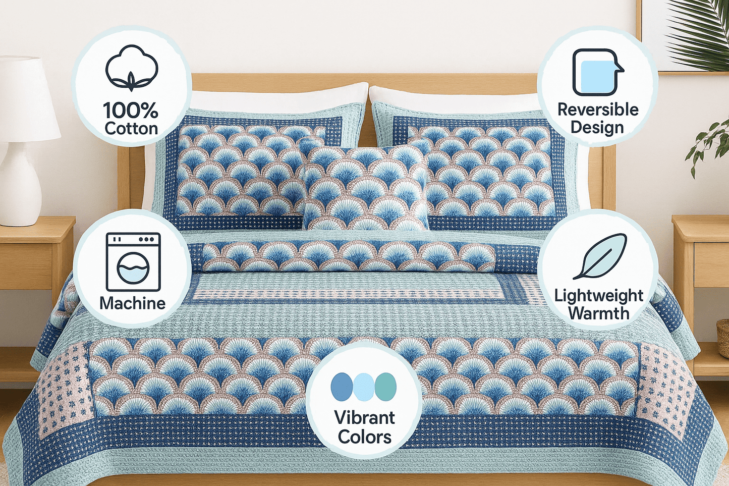 DaDa Bedding Mediterranean Blue Mint Green Patchwork Quilted Bedspread Set (JHW-884)