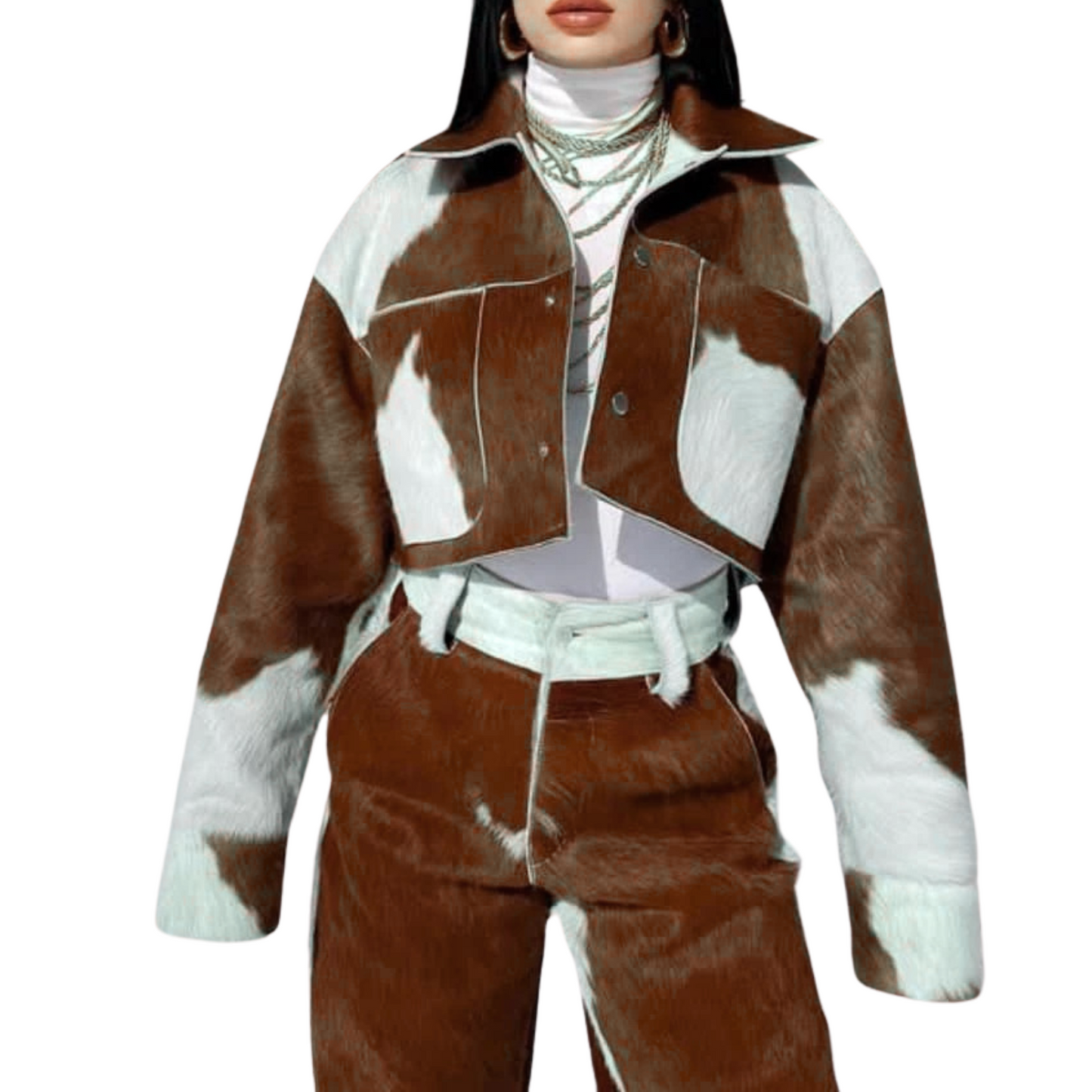 Cropped Cow Print Jacket for Women – Genuine Hair-On Pony Hair
