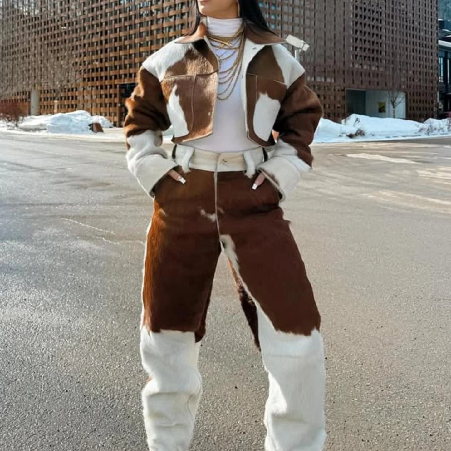 Cropped Cow Print Jacket for Women – Genuine Hair-On Pony Hair