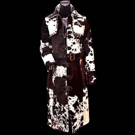 Women's Western Style Cowhide Leather Long Trench Coat