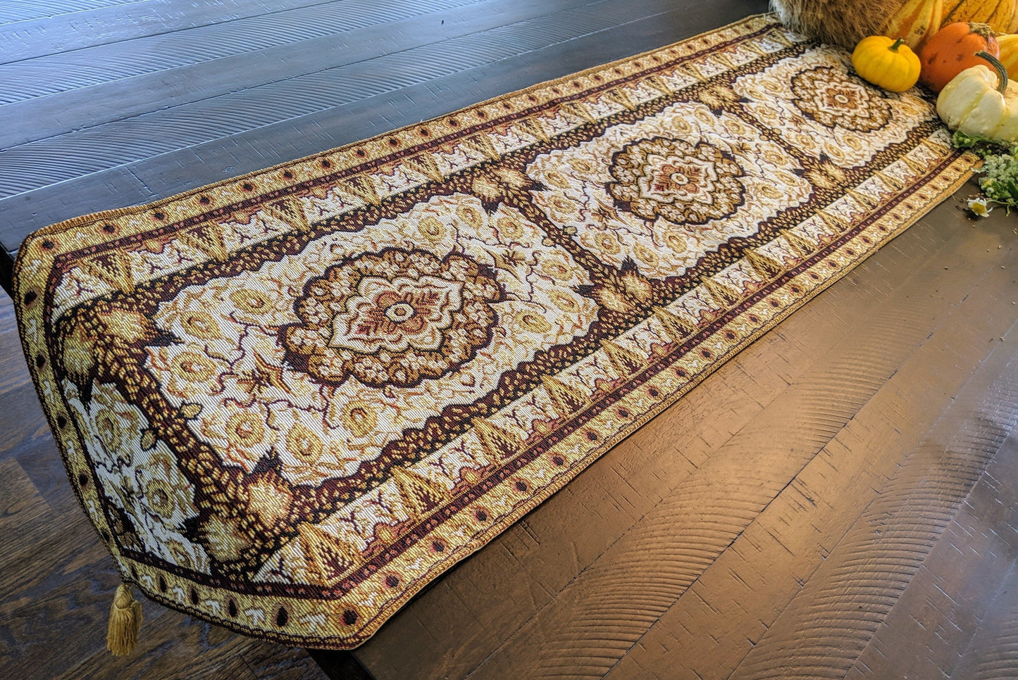 DaDa Bedding Golden Persian Style Rug Floral Brown Elegant Woven Tapestry Dining Table Runner (18119)