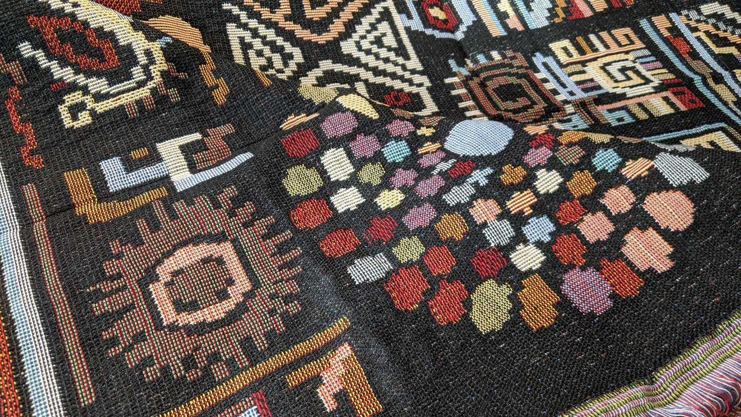 DaDa Bedding Elegant Tapestry Throw Blanket, Ethnic Ornaments Geometric Black - 50” x 60” (7174)