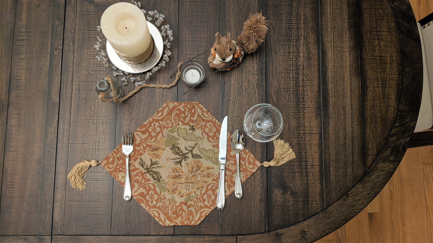 DaDa Bedding Set of 4-Pieces Nature Garden Floral Roses Tapestry Table Dining Cloth Runner Set - 13" x 17" (10072)