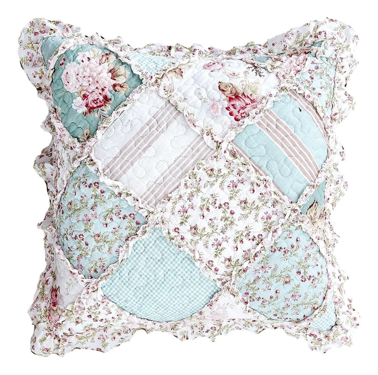 DaDa Bedding Set of 2-Pieces Hint of Mint Floral Patchwork Throw Pillow Covers, 18" x 18" (JHW3036)