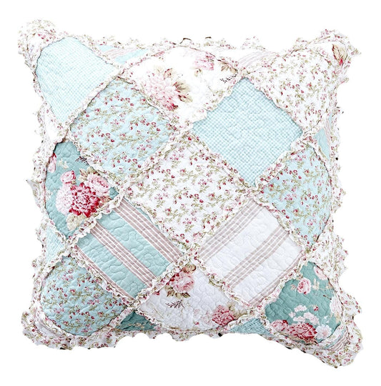DaDa Bedding Patchwork Hint of Mint Floral Cotton Patchwork Euro Pillow Cover