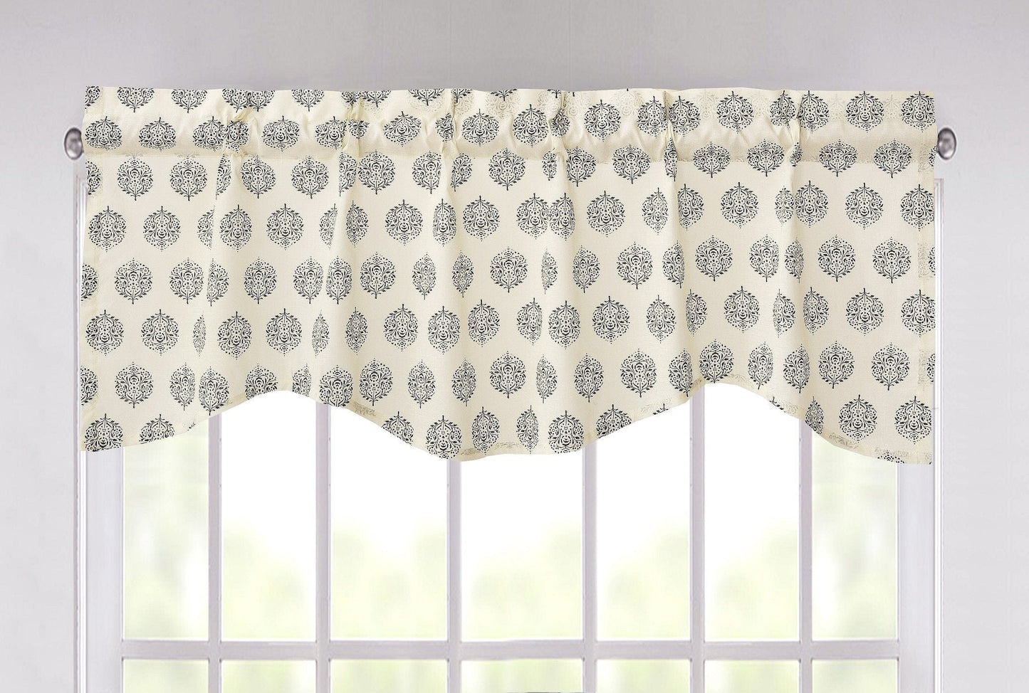 DaDa Bedding Ivory Blue Elegance Mini Medallions Floral Window Curtain Valance - 18" x 52" (JHW-660)