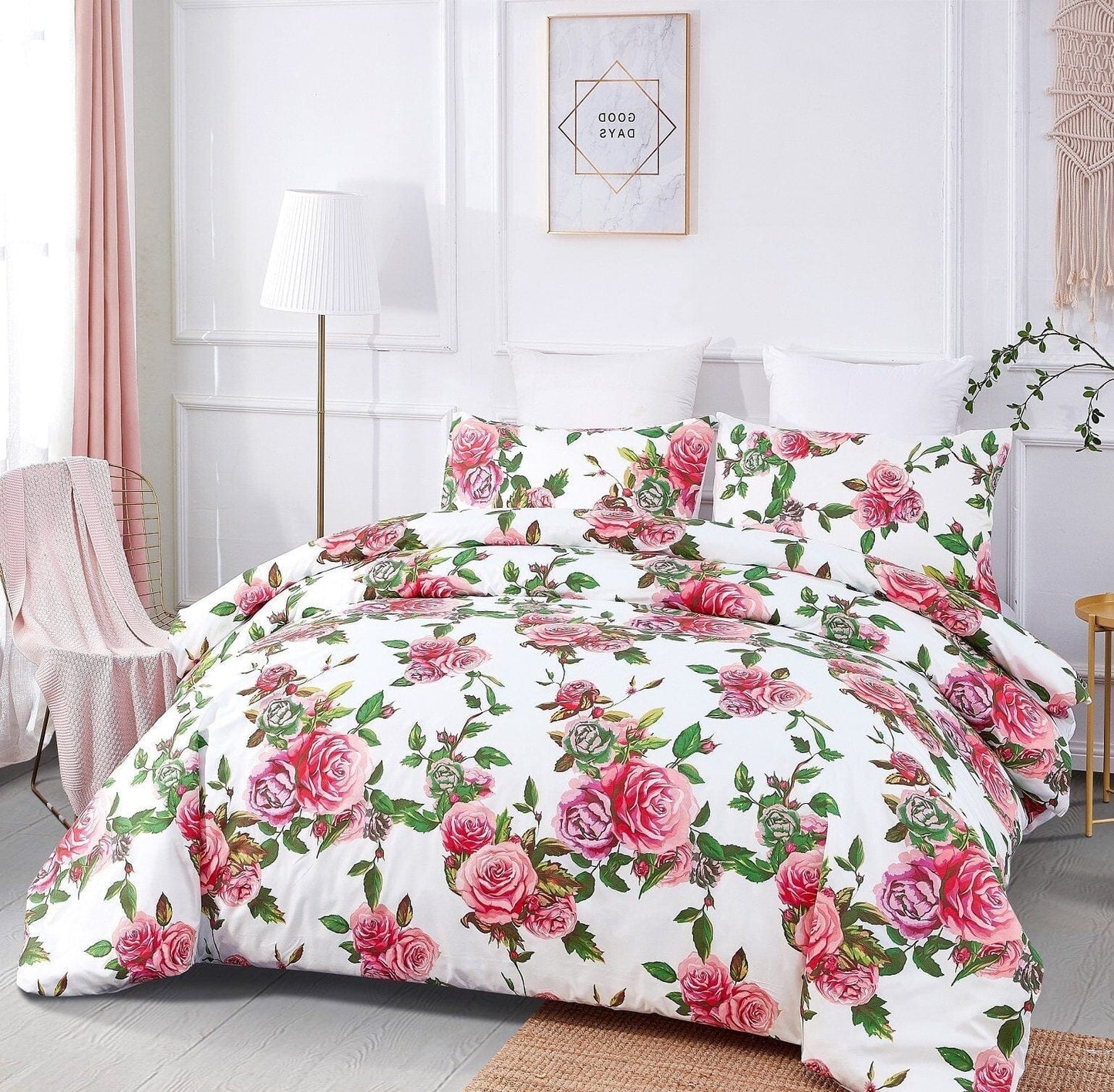 DaDa Bedding Romantic Roses Lovely Spring Pink Floral Duvet Cover Set w/ Pillow Cases (JHW-879)