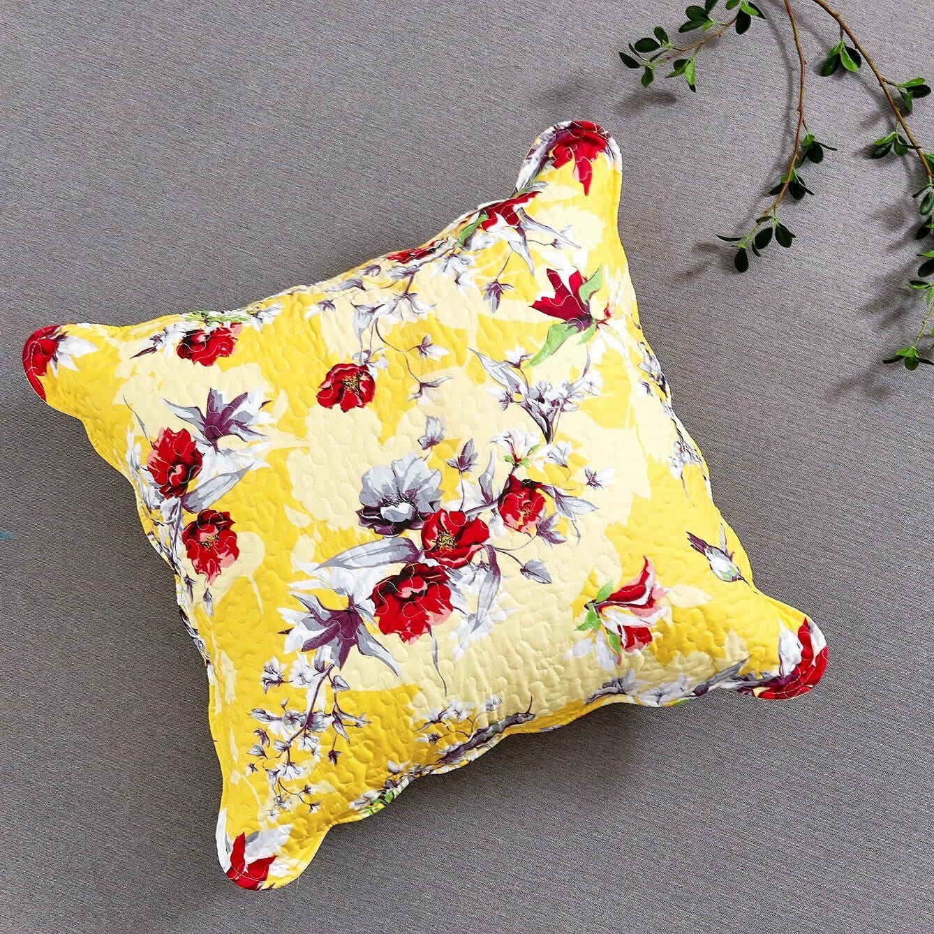 DaDa Bedding Bed in a Bag Bundle Set - Radiant Sunshine Yellow Hummingbirds Floral Bedding Set (JHW-925)