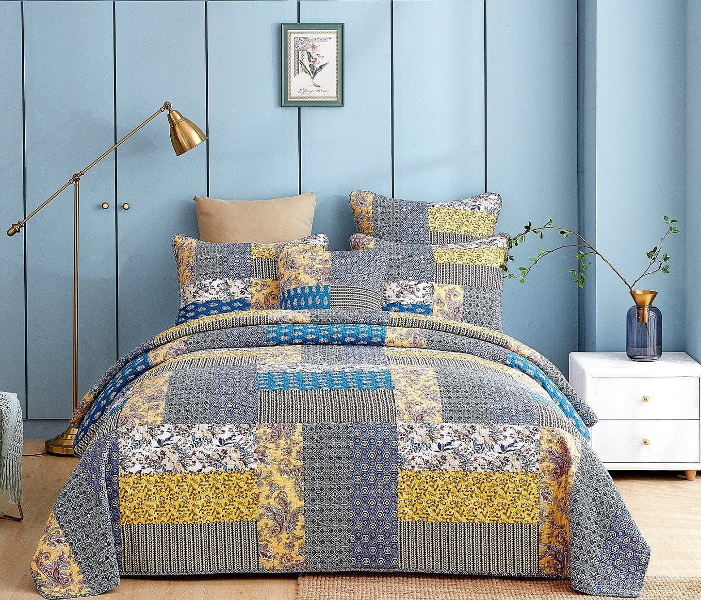 DaDa Bedding Honey Cove Garden Floral Paisley Cottage Patchwork Bedspread Set (JHW-957)