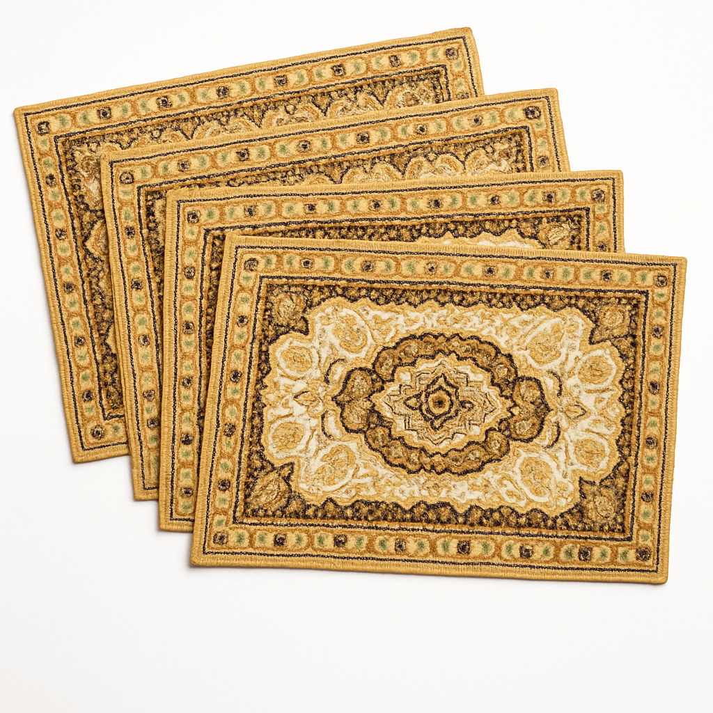 DaDa Bedding Set of 4-6 Pieces Royal Persian Style Rug Golden Brown Floral Tapestry Placemats 13” x 19” (18119)