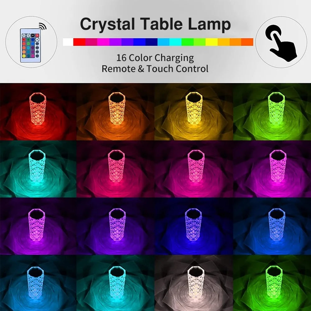 16 Colors Crystal Lamp Rose Light Touch Table Lamps LED Atmosphere Bedroom Decor Night Light For Christmas Home Party Lights