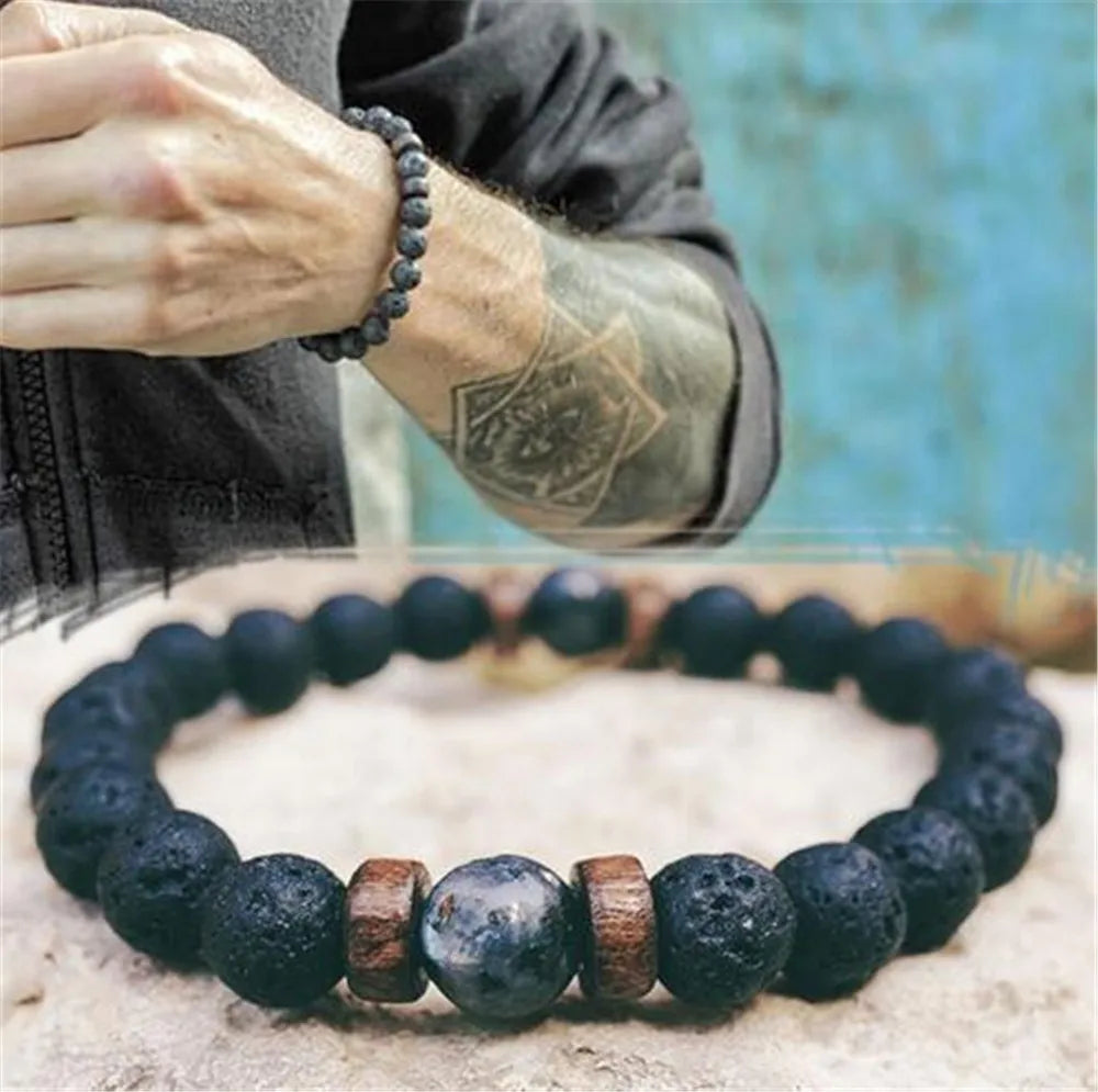 Volcanic Lava Stone Buddha Bracelet - Natural Healing Energy Jewelry