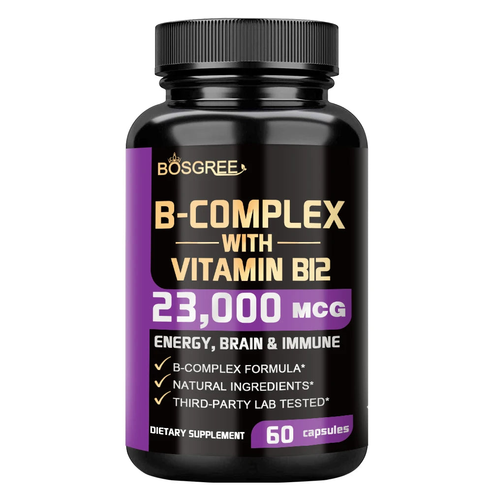 Vitamin B Complex Supplement, Vitamins B1,B2,B3,B5,B6,B9,B12,B16-Vitamin C,Inositol,Immune&Energy Metabolism,Brain&Heart Support