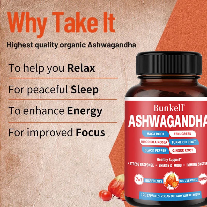 KSM-66 Organic Ashwagandha Capsules with Maca,Turmeric| Non-GMO, Vegan | Premium Formula Health Supplement
