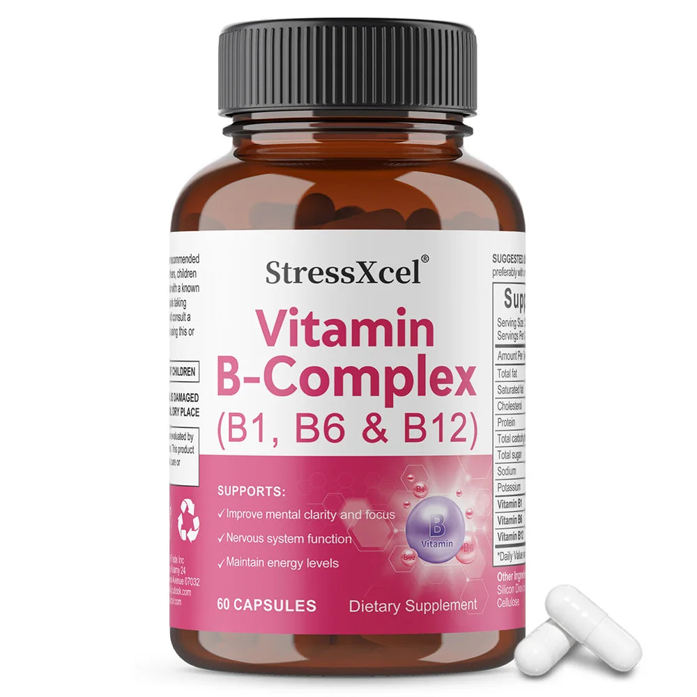 Vitamin B Complex Capsules - B1, B6, B12, Supports Energy Metabolism, Mood, Nervous System, Immune & Antioxidant Wellness