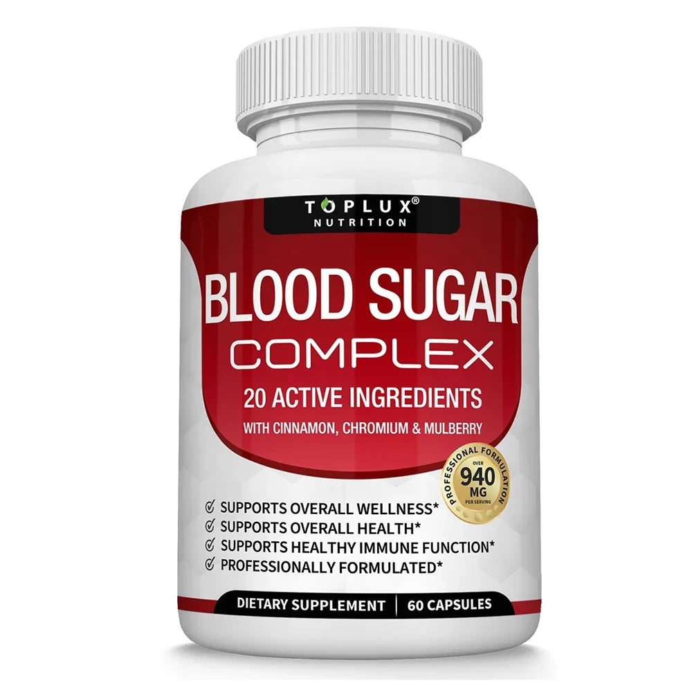 Blood Sugar Complex Supplement - Supports Healthy Blood Sugar Levels Already Within Normal Range With Cinnamon - 60 Capsules