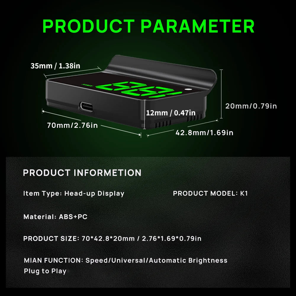 KWHUD K1 HUD Head-up Display Car GPS Digital Speedometer Universal Speed Windshield Projector Plug&Play Auto Electronic Devices