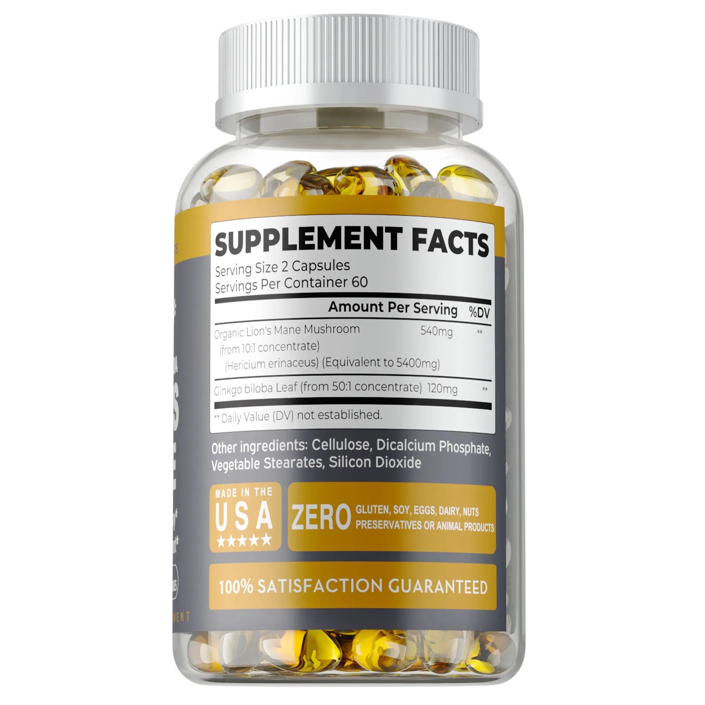 Lion's Mane Mushroom Capsules - Benefits Brain and Memory, Boosts Immunity, Boosts Energy, Improves Mood and Stress