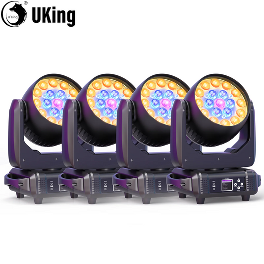U'King 4Pcs 200W Beam Wash Moving Head Lights 19X15W LED RGBW Zoom Stage Lighting DXM DJ Lights For Disco Bar Party Karaoke KTV