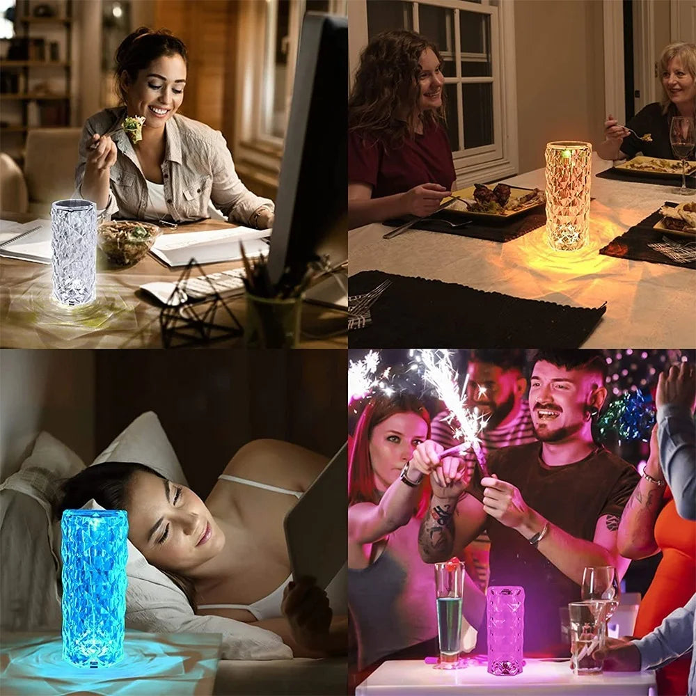 16 Colors Crystal Lamp Rose Light Touch Table Lamps LED Atmosphere Bedroom Decor Night Light For Christmas Home Party Lights