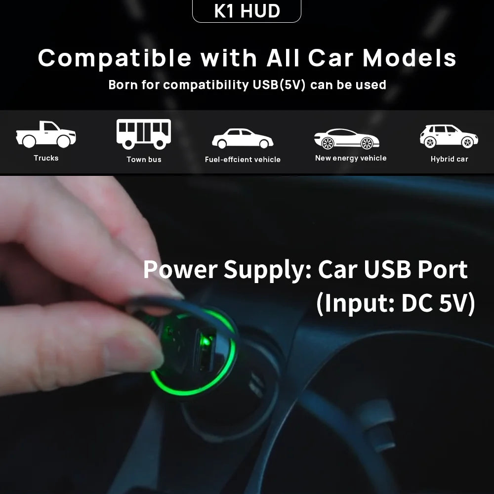 KWHUD K1 HUD Head-up Display Car GPS Digital Speedometer Universal Speed Windshield Projector Plug&Play Auto Electronic Devices