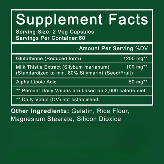 Glutathione Supplement - 1200mg, Supports Skin Health, Antioxidant Supplement, Immune Support, Non-GMO, 120 Capsules