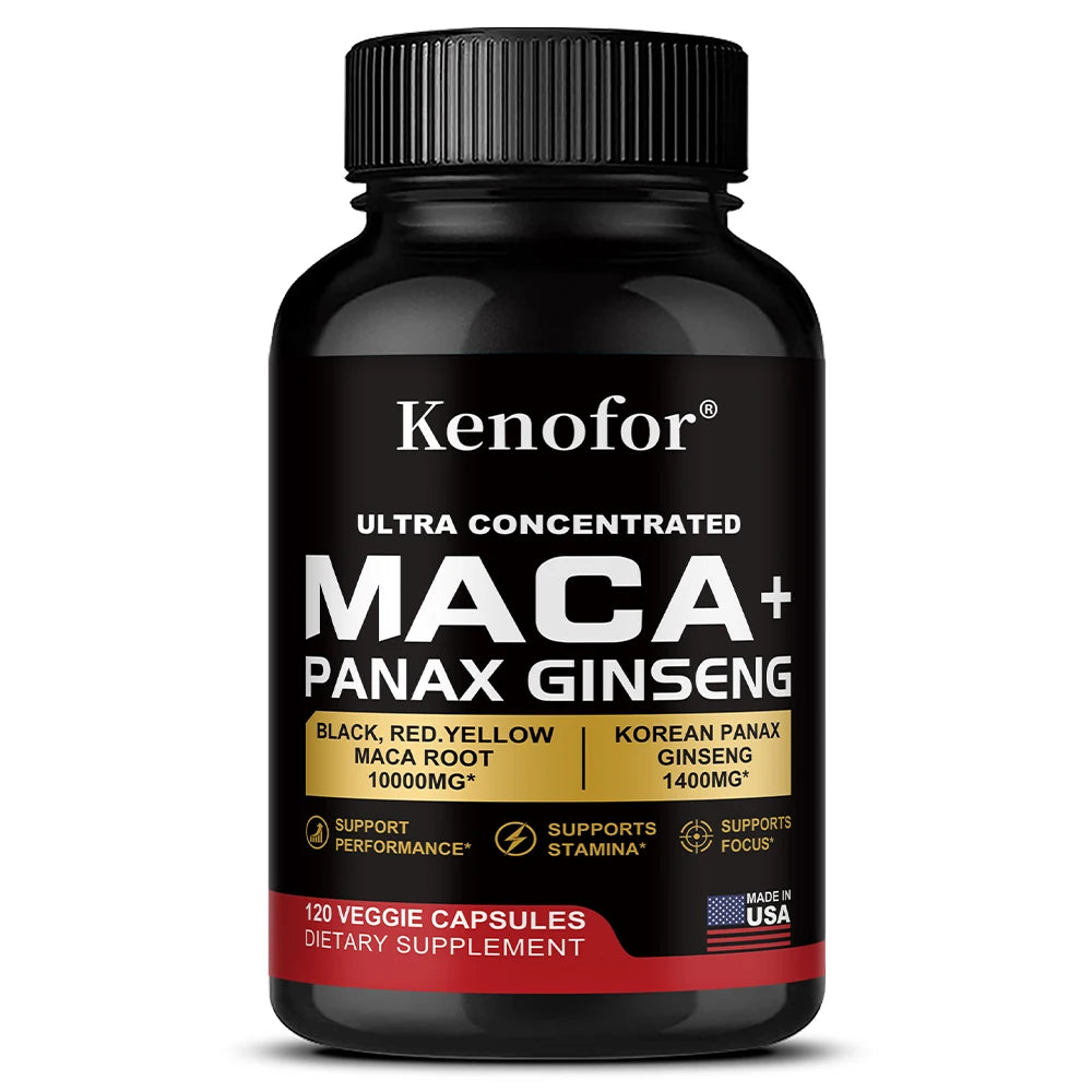Organic Peruvian Maca Root Capsules - Black+Red+Yellow Blend for Energy & Performance, Vegan Non-GMO Supplement for Men & Women