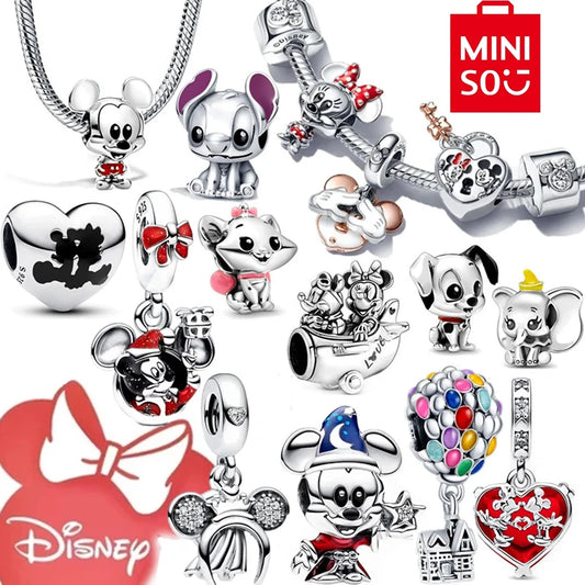 MINISO Disney Stitch Minnie Mouse Winnie Charms Dangle Fit Charms Silver 925 Original Bracelet for Jewelry Make With Stamp