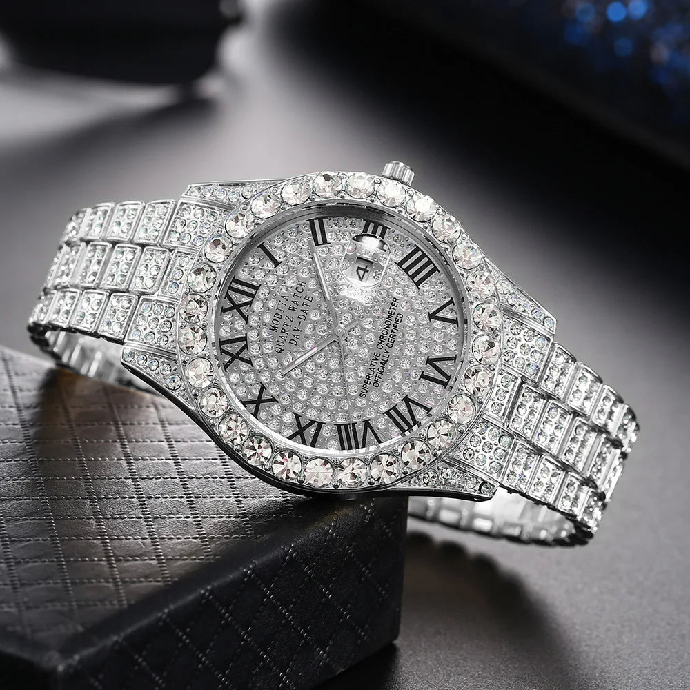 Luxury Golden Roman Numeral Men's Watch - Classic Steel Strap Business Timepiece
