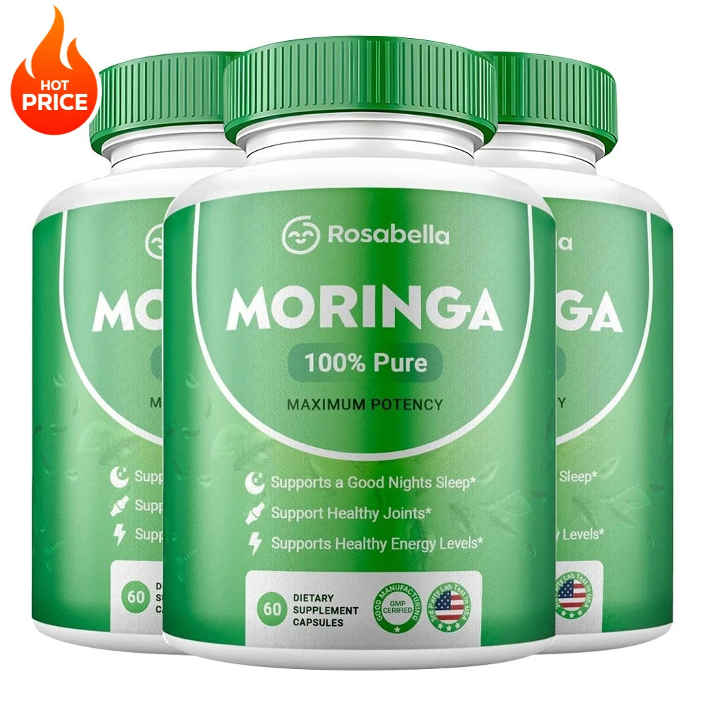 Moringa Capsules - Pure Moringa Powder, Energy, Skin, Immune & Gut Health, Natural Green Superfood Supplement - 60 Count