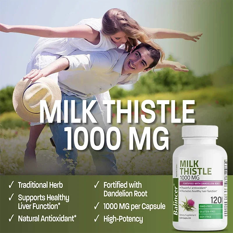 Milk Thistle Dandelion Root Supplement - Liver Health Support, Antioxidant Support, Detoxification, 120 Capsules