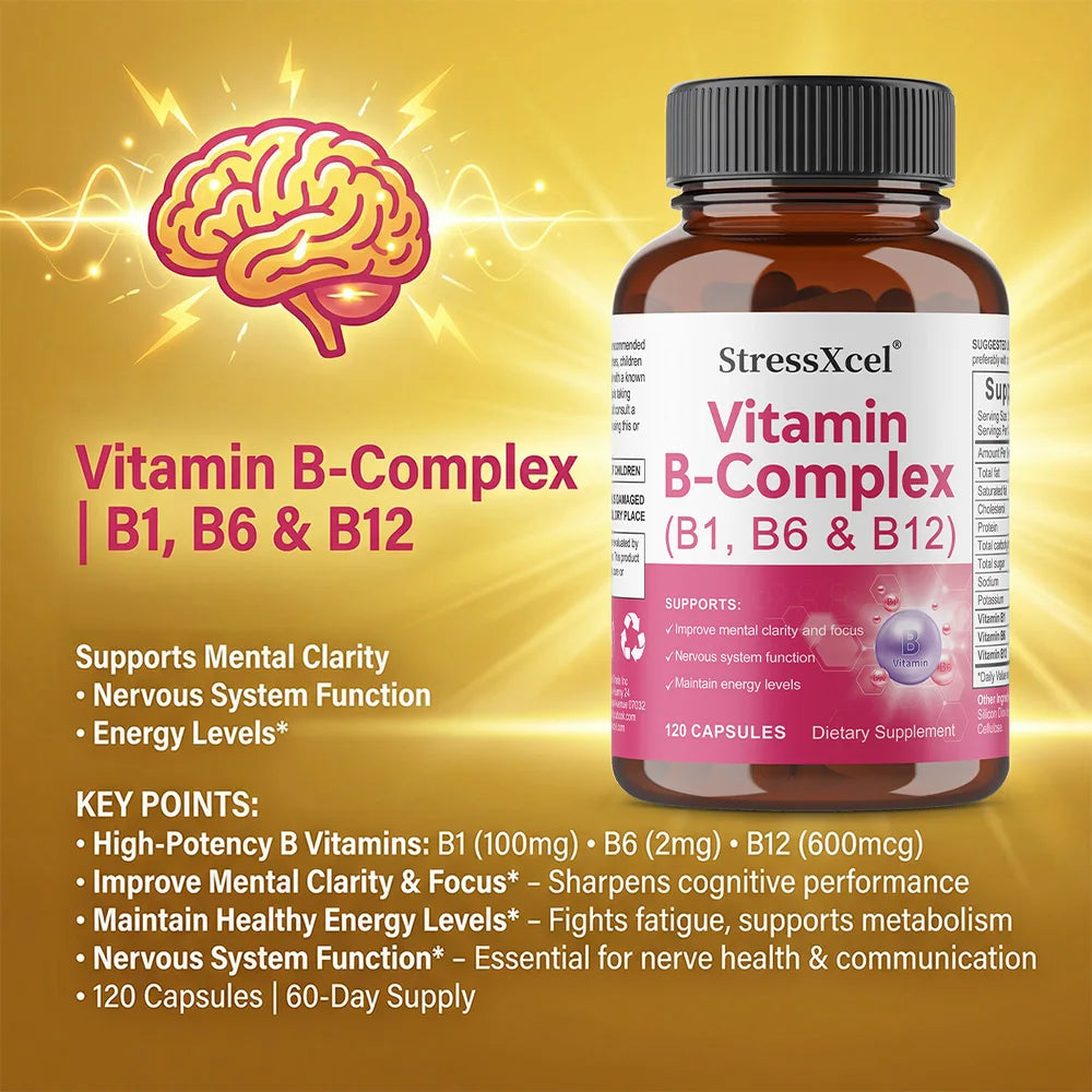 Vitamin B-Complex, B1, B6, B12, Maximum Potency, Supports Energy Metabolism, Immunity, Digestion, Brain, Nerves & Heart Health