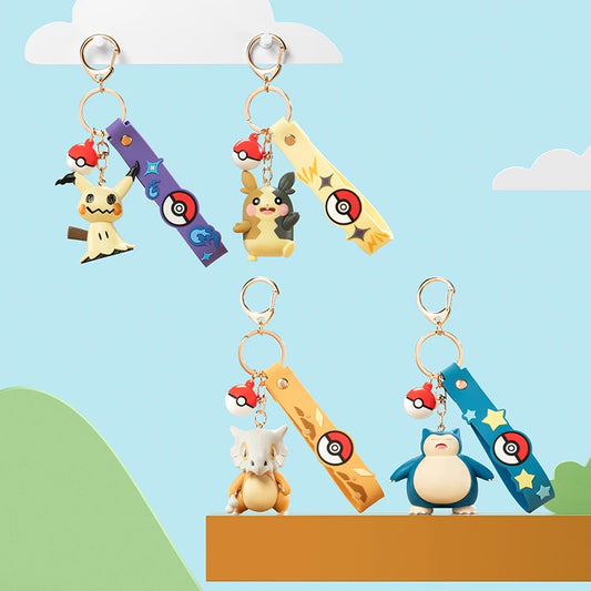Pokemon Keychains Cubone Creative Anime Cartoon Key Chain Ornaments Dolls Snorlax Mimikyu Morpeko Kids Toys Bag Pendant Gifts