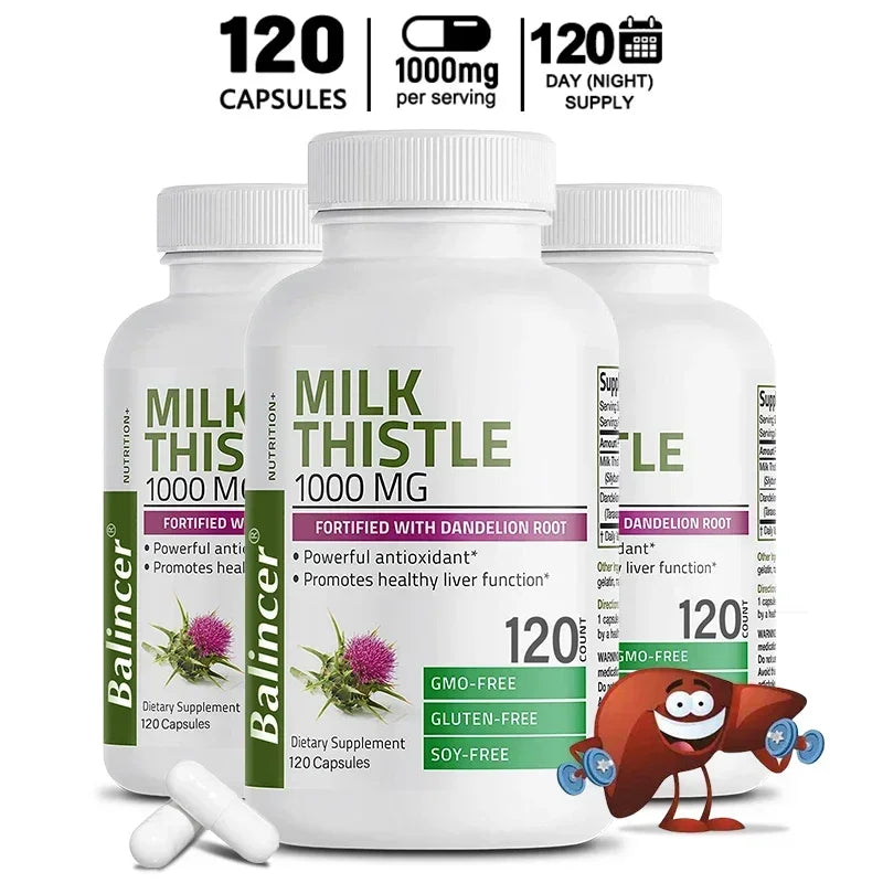 Milk Thistle Dandelion Root Supplement - Liver Health Support, Antioxidant Support, Detoxification, 120 Capsules