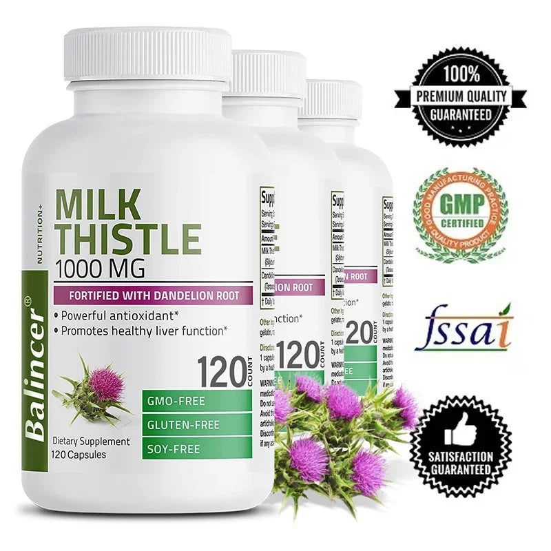 Milk Thistle Dandelion Root Supplement - Liver Health Support, Antioxidant Support, Detoxification, 120 Capsules