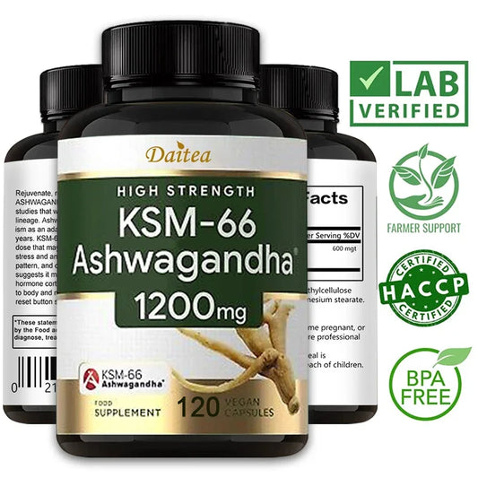 Cápsulas de extracto de Ashwagandha KSM-66 1200 mg, ayuda con el alivio del estrés, el estado de ánimo, el apoyo al sueño y los niveles de energía equilibrados